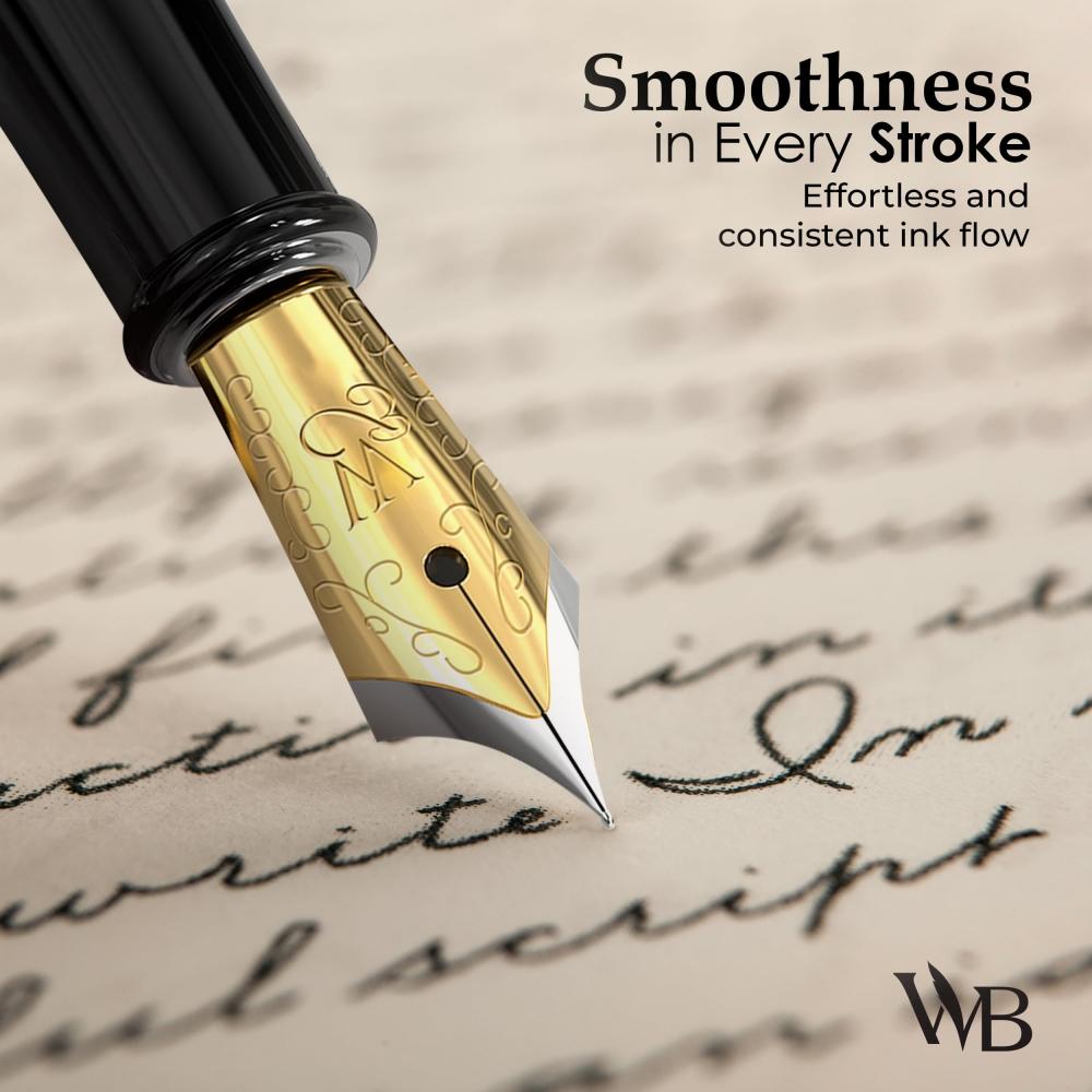 Wordsworth & Black Набор перьевых ручек, средний кончик, 6 картриджей и заправочный конвертер, подарочный футляр, для ведения дневника, каллиграфии, ручка с гладким пишущим инструментом [