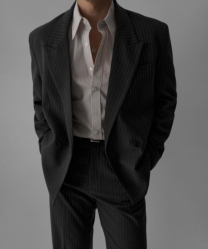 BOWLOW PRODUCT Striped Double-Breasted Blazer