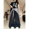 Vintage Strap-on Pleated Paratrooper Pants Women's Summer Design Loose Wide-leg Pants Dancing Pants