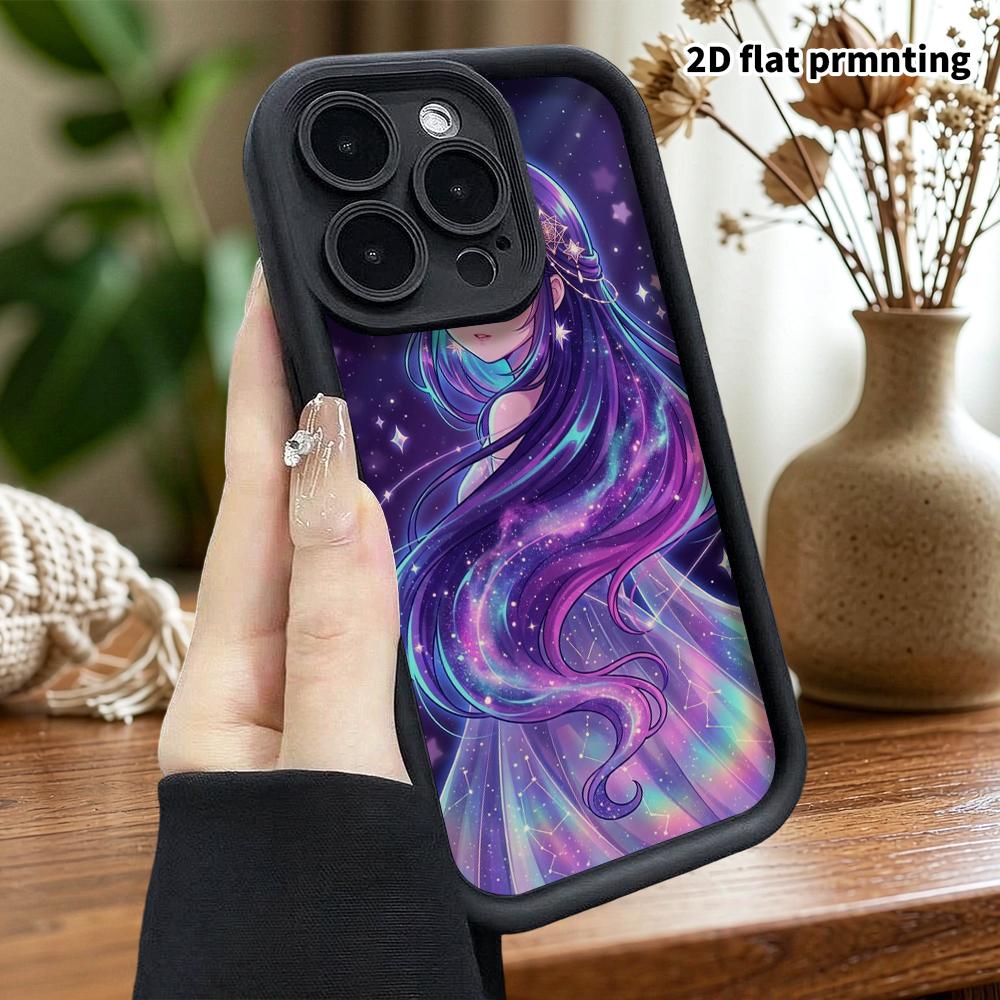 Phone case: 2D flat design suitable for iPhone 18 17 16 15 14 13 Pro tiered protective case, crown girl, Christmas and Halloween holiday gift