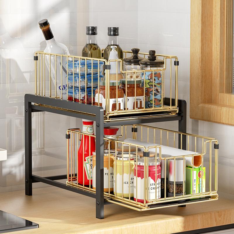Двухслойная стеллаж для хранения раковины, тип ящика шкафа, телескопическая столешница, стеллаж для хранения приправ, предметы первой необходимости