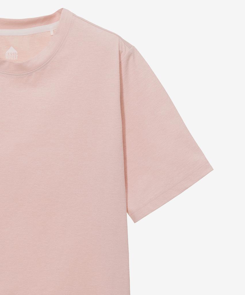 BASIC HOUSE Women'S Cool Sorona Semi-Overfit Round Neck Short Sleeve T-Shirt Pink Lzts3202