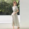 Летний новый модный дизайн, простое темпераментное платье из тенселя с коротким рукавом, приталенное, скрывающее живот, длинная юбка
