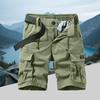 Men's Vintage Cotton Cargo Shorts - Multi-Pocket Zippered Elastic Waistband Pre-Washed Military
