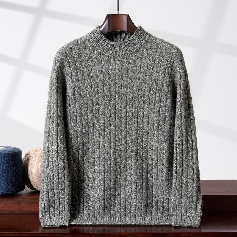 Men's Heathered Yarn Double-Strand Half-High Neck Pullover – Autumn/Winter, Soft & Skin-Friendly