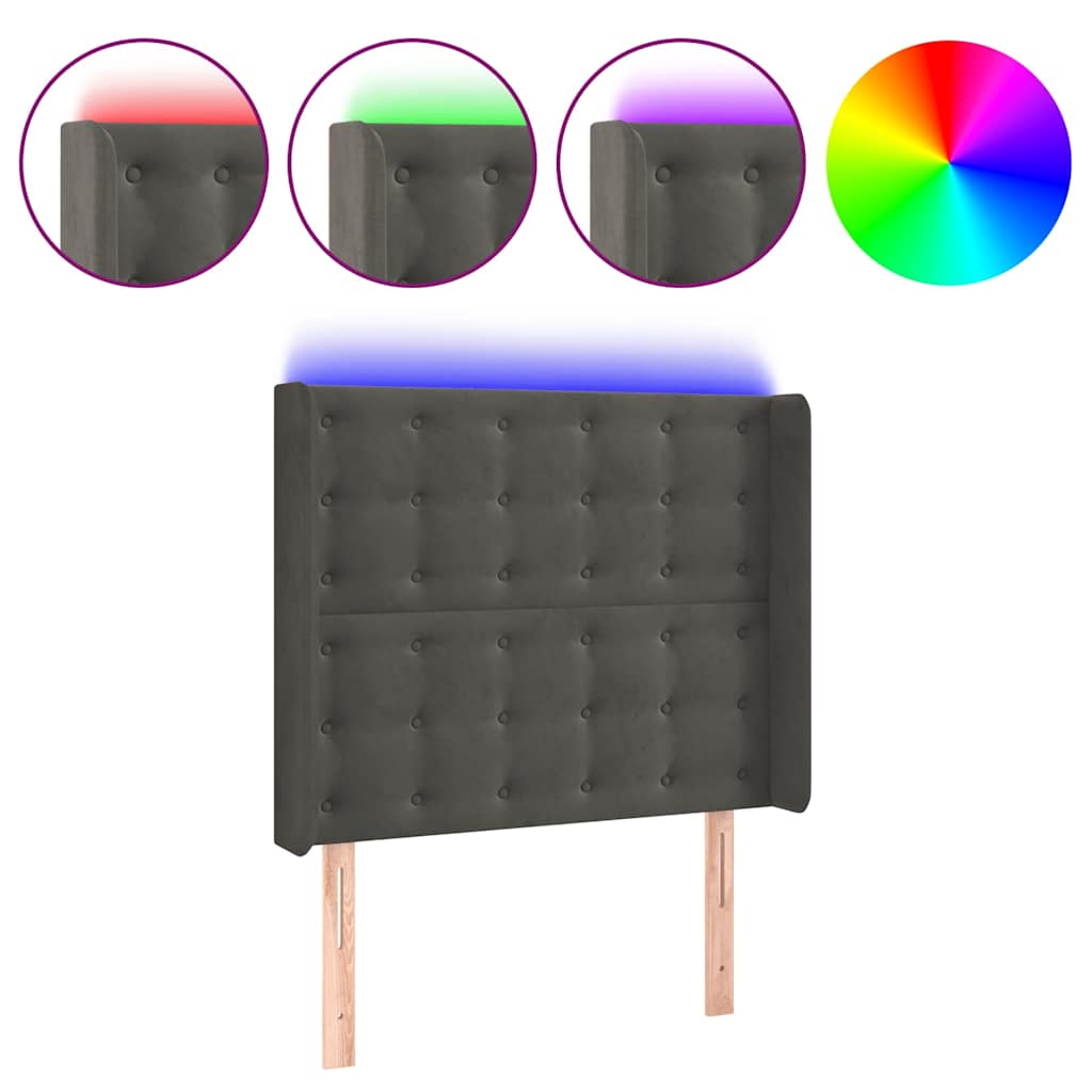 vidaXL LED Kopfteil Dunkelgrau 103x16x118/128 cm Samt