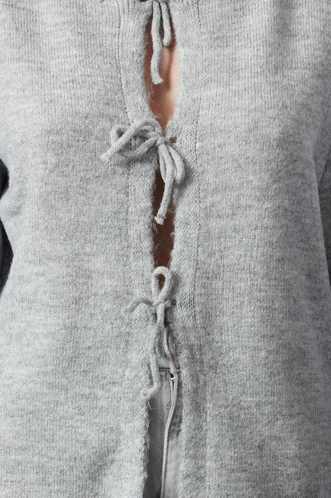 Женский модный стильный свитер цвета индиго, мягкая текстурированная лента с бантом, детальный трикотаж, свитер-кардиган