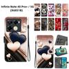 Handmade PU Leather Flip Case for Infinix Note 40 Pro+ / 5G (X6851B) Anti-Slip Shockproof Cover with Wrist Strap & Heart/Rose Cat Designs