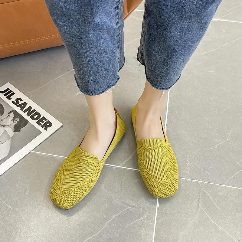 Весенние и осенние туфли на плоской подошве, модные туфли для отдыха, женские туфли на плоской подошве, с квадратным носком, эластичные, удобные, без застежек, эксклюзивная обувь