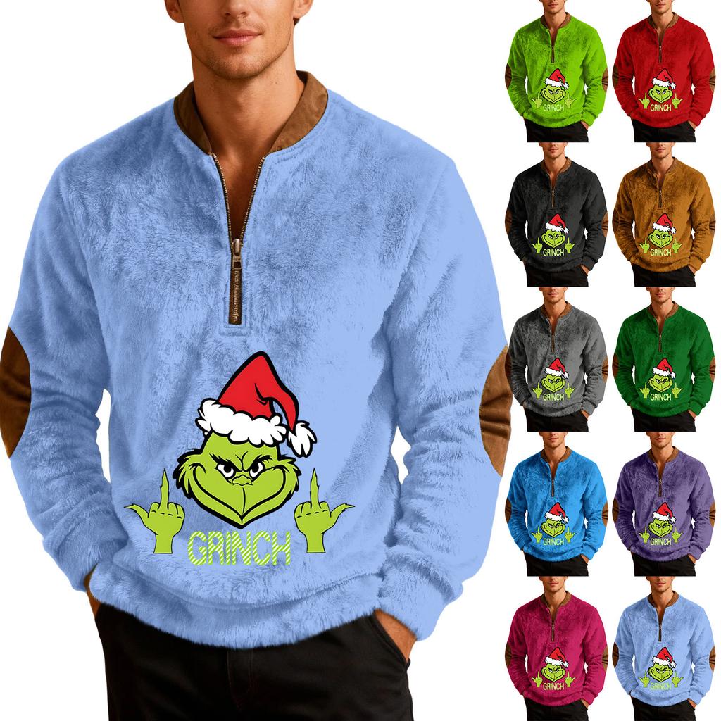 Mens Christmas Sweater Zip Up Sweatshirts Vintage Knit Graphic Sweatshirt Xmas Stand Collar Pullover
