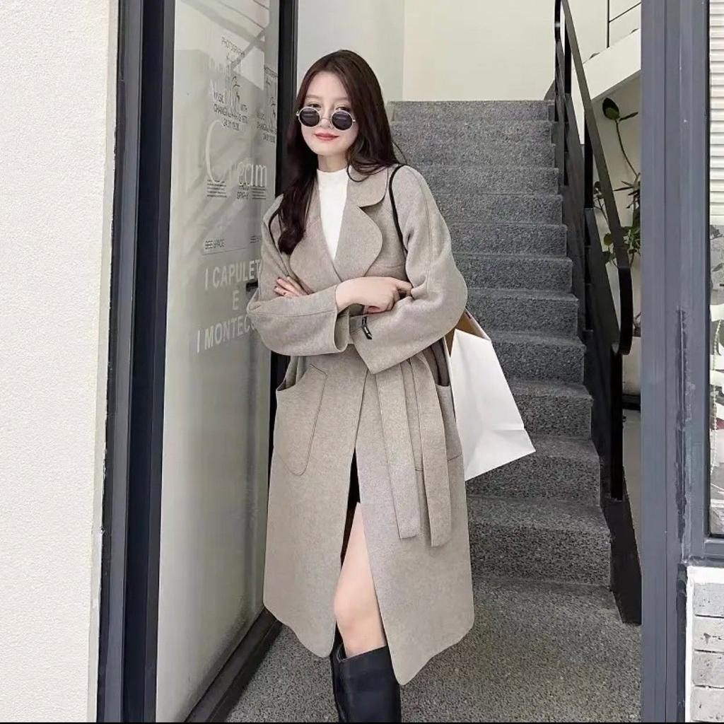 Women's Winter Warm Tweed Coat Knee-length Slim Coat Business Windproof Warm Coat