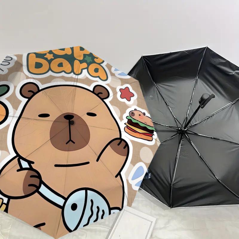 1pc Capybara Kitchen Adventure Umbrella with Plastic Handle,Suitable for All Seasons Home Travel Outdoor UmbrellaDD176