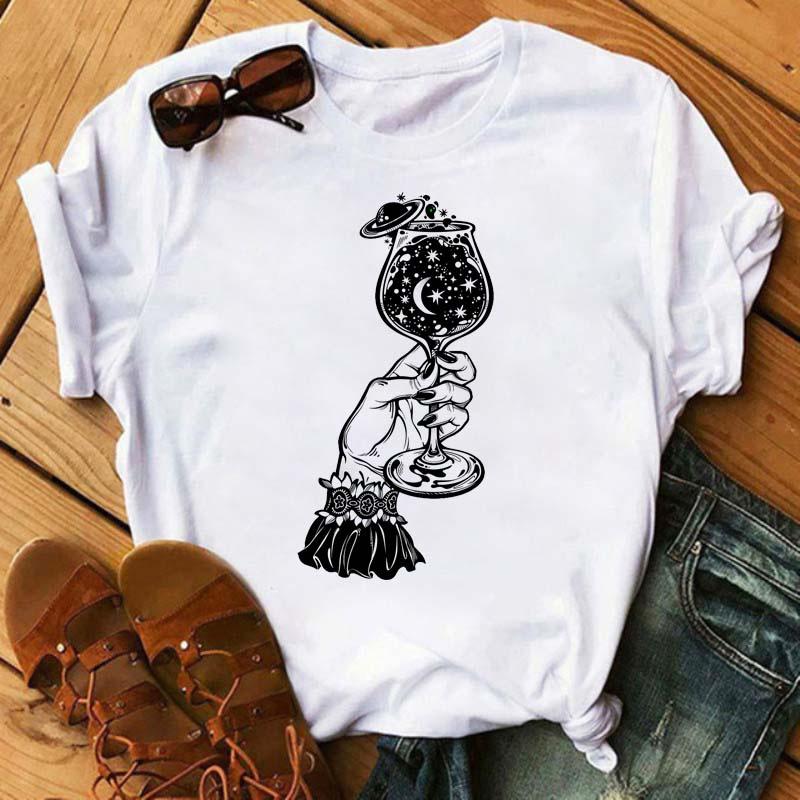 Wine Glass Printed T-Shirts For Women Clothing Casual Top Ladies Clothes Short Sleeve Versatile Graphic Printed Fashion Shirts