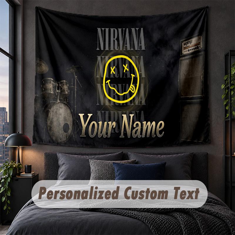 Custom Name Text Tapestry,Nirvana Decorative Wall Hanging, Background Tapestry For Home Bedroom