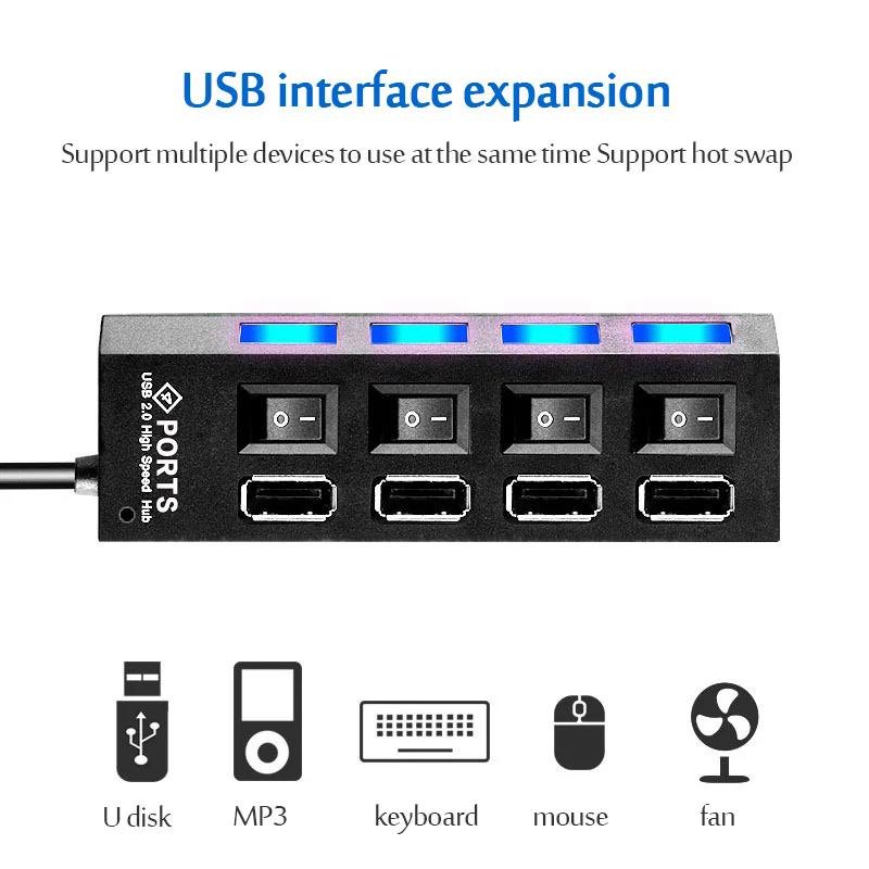 USB HUB 2.0 4/7-портовый несколько расширителей Концентратор USB 2.0 с переключателем Мульти USB-разветвитель Использование адаптера питания Компьютерные аксессуары