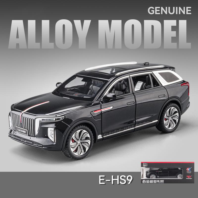Масштаб 1/24 HongQi E-HS9 SUV, модель автомобиля из сплава новой энергии, литая под давлением металлическая игрушечная машина, модель автомобиля, имитация звука и света, подарки для детей