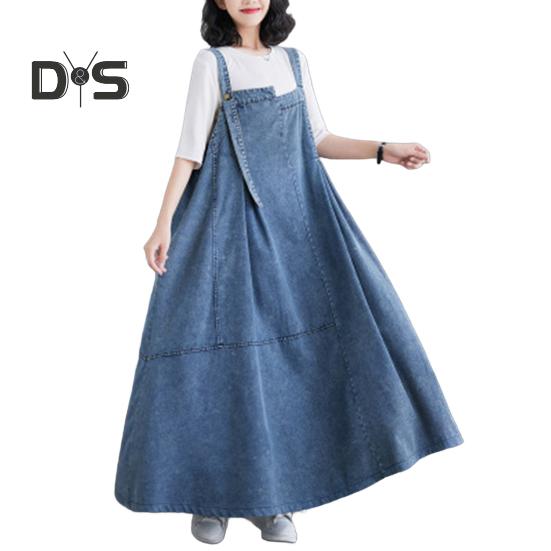 Женский джинсовый комбинезон, свободное платье-комбинезон без рукавов в стиле бохо с карманами, платье-сарафан с широким подолом и регулируемым ремешком