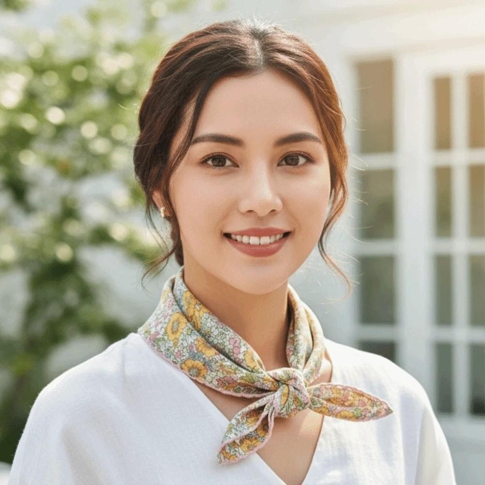 for Gift Breathable Small Square Scarf Sunshade Sweet Floral Patterned Headscarf Hair Band Headband Square Handkerchief Spring
