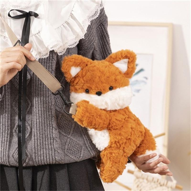 Плюшевая лиса Сумка через плечо Мягкая сумка через плечо Мультяшный рюкзак для девочек Милый животный Школьная сумка Кошелек для мелочи на зиму