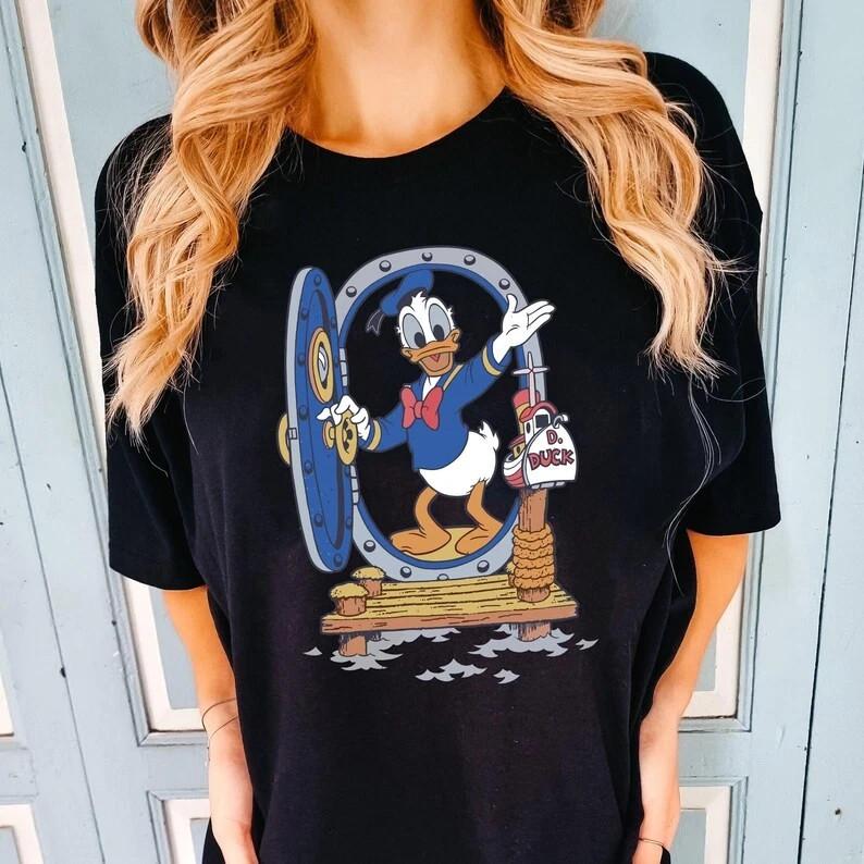 Funny Grumpy Donald Duck 90s Sailor Magic Black TShirt Size S4XL