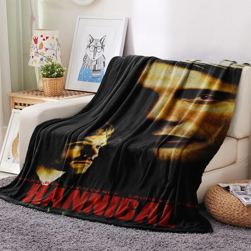 1PC Hannibal Print Flannel Blanket, High quality Comfortable for All Seasons, Home Decor, Warmth and Comfort, Perfect for Christmas Gifts