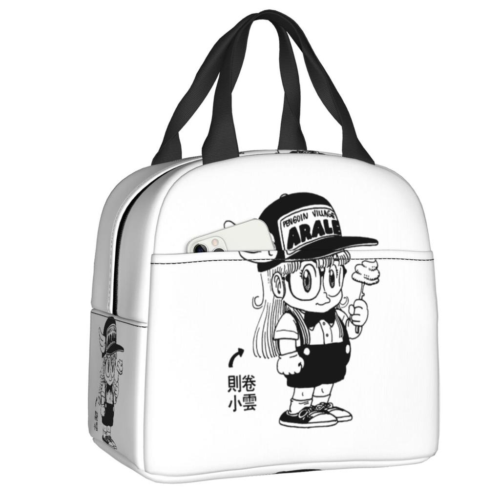 Custom Arale Norimakis Japanese Dr Slump Insulated Lunch Bags for Work School Waterproof Cooler Thermal Bento Box Women Children