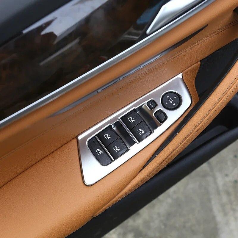 FIT FOR BMW 5 Series G30 G38 2018-22 ABS Carbon LHD Car Window Switch Lift Button Frame Cover Trim Chromium Electroplating 4PCS