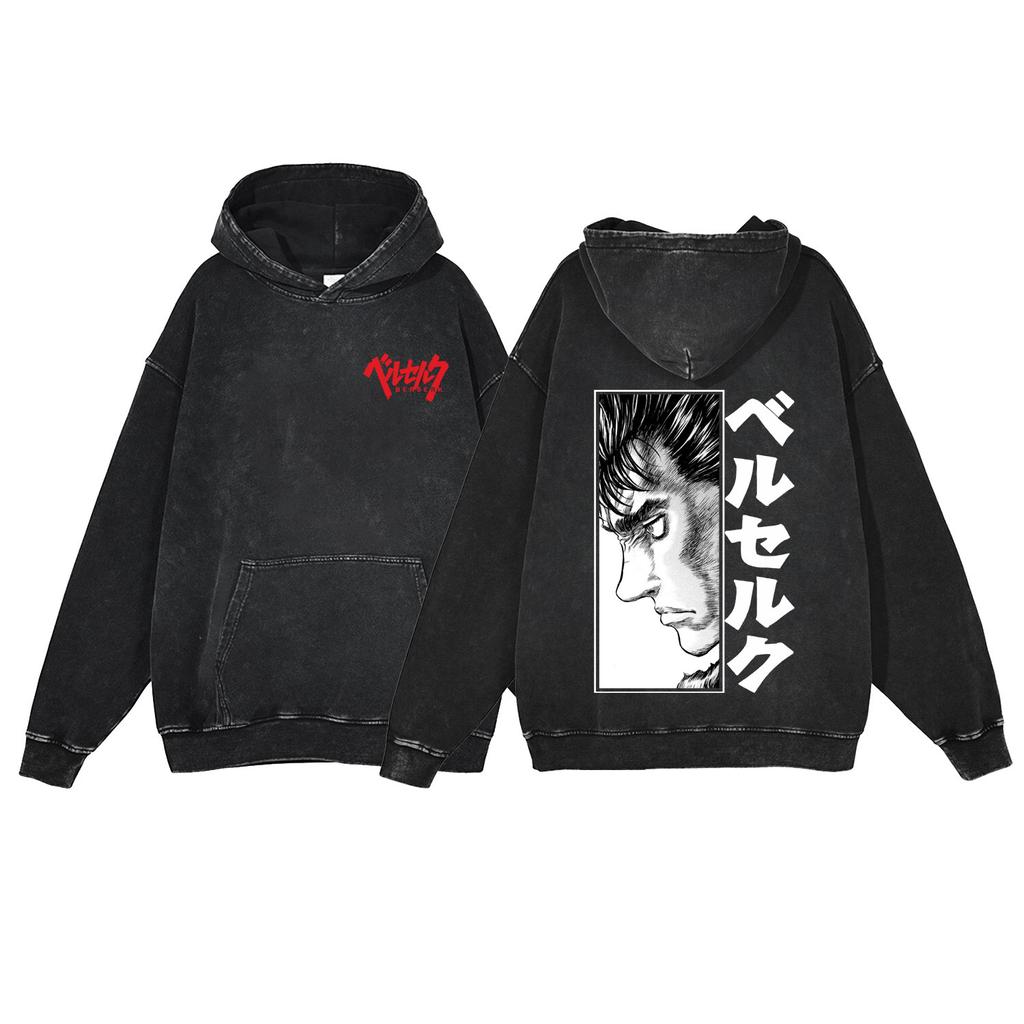 440G Heavy Washed Retro Animation Street Retro Cotton Sweater, Street Tide Hooded Sweater