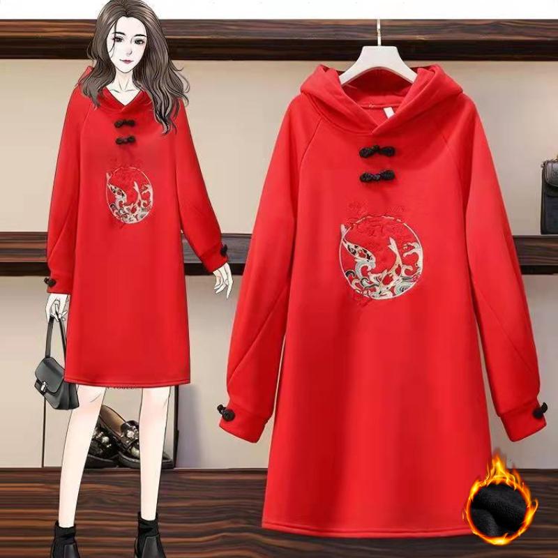 Женское осенне-зимнее модное платье-свитер в китайском стиле из бархата и толстого хлопка, можно носить до 150 кг