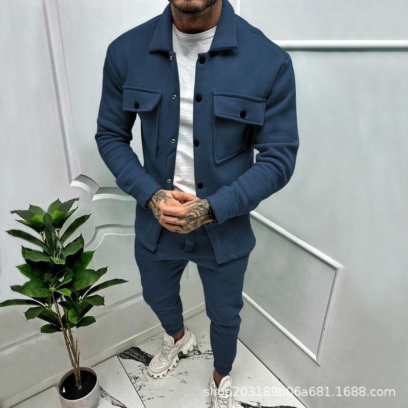Men's Autumn/Winter Casual Suede Sports Suit - European/American Style