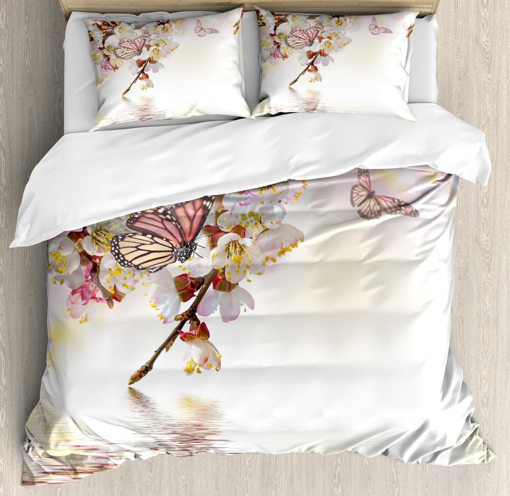 Cherry Blossoms Bedding Set Romantic Theme Pink Comforter Cover Set Duvet Cover Women Girls Couple Teen Soft Comforter,Full Size