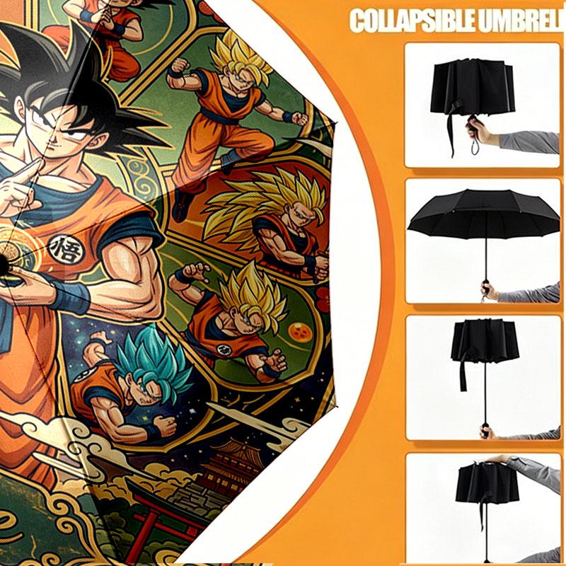 Custom Name Personalized Dragon Ball Z Print Umbrella, Auto Open Close, 8‑Rib Sturdy Frame, Commute Camping Hiking Use, Birthday Gift