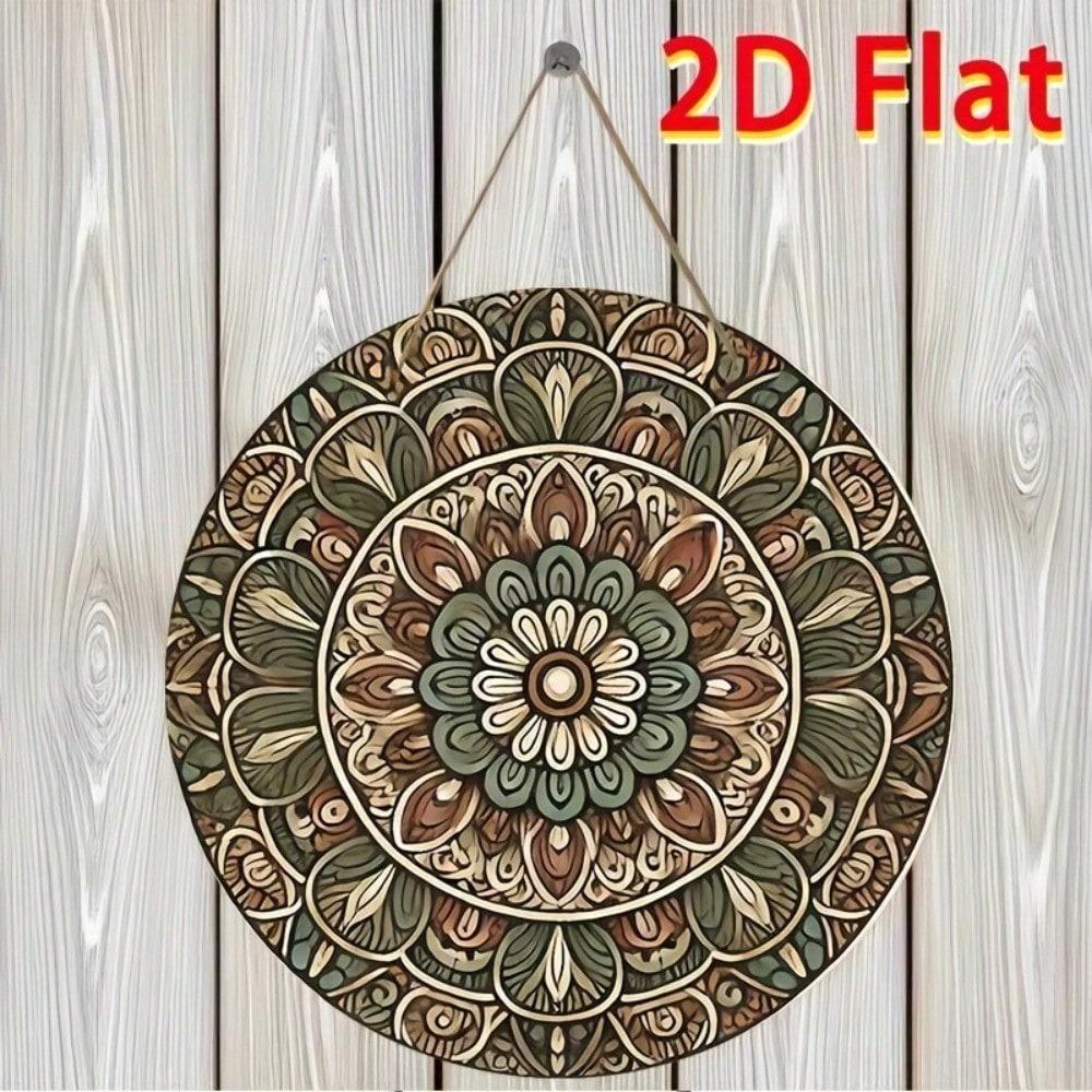 Винтажное Металлическое Настенное Искусство Мандала Круглое 7,87 Дюйма 2D Плоская Цветочная Декоративная Тарелка для Домашнего Декора Зеленый Коричневый Бежевый