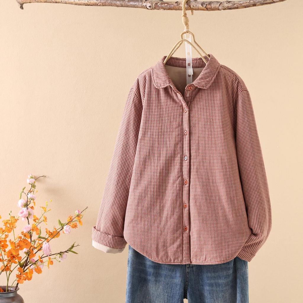 Стильная женская стеганая рубашка-куртка в клетку с хлопковым наполнителем - Коллекция Осень/Зима 2025, Теплый повседневный топ (Стиль 86536)