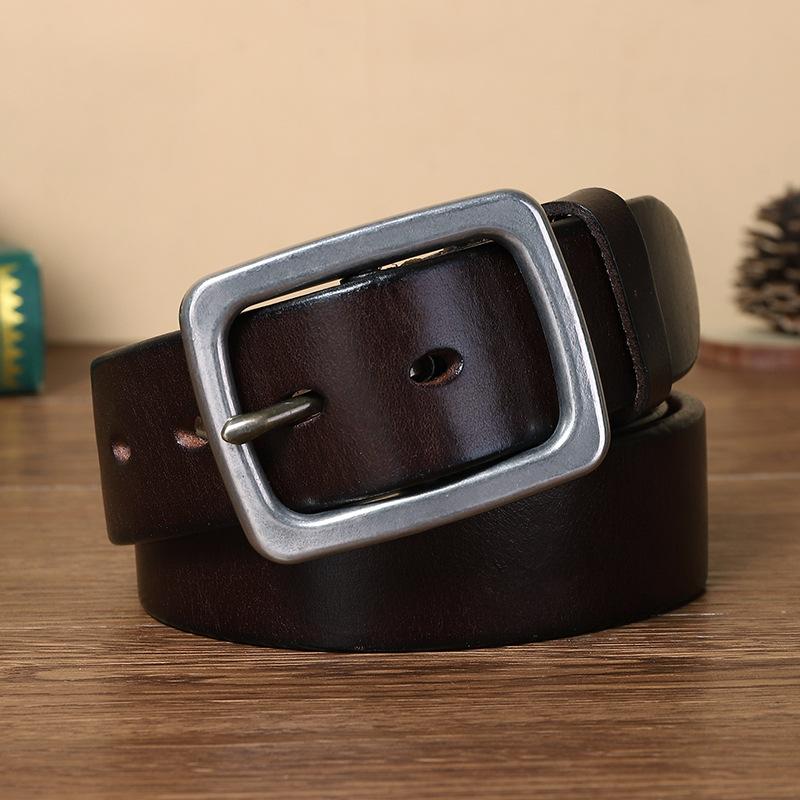 Belt Men's Thick Thick Stainless Steel Buckle Genuine Leather Pure Cowhide Retro and Fashion All-Matching Youth Jeans Belt