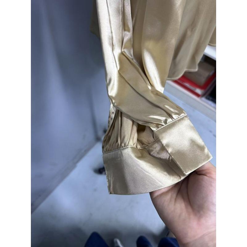 Женская рубашка с воротником-стойкой и рукавами-фонариками, универсальные атласные блузки и рубашки с длинными рукавами