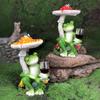 Cartoon Mushroom Sitting Frog Statue Holding Wine Glass Drinking Frog Figurine Resin Animal Sculpture Indoor Outdoor Garden Yarn Decoration Ornament