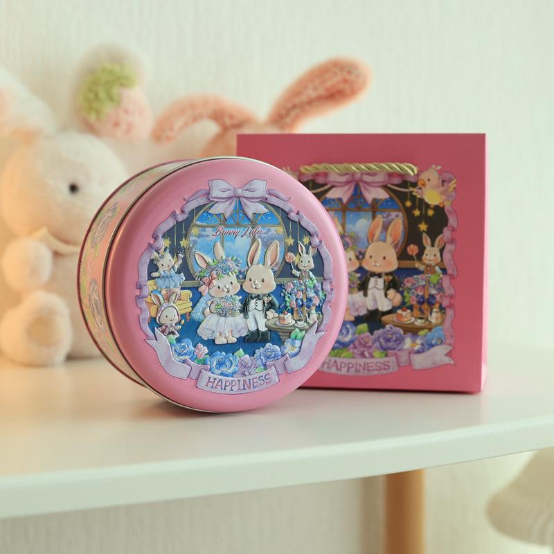 Оригинальная маленькая круглая жестяная банка Lulu Bunny для печенья, бисквитов и конфет.