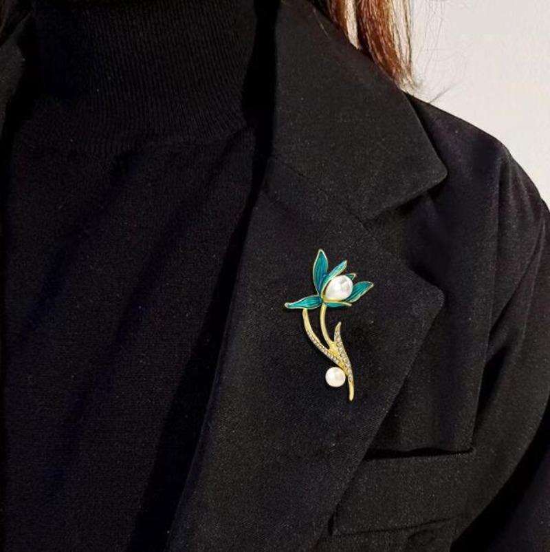 1 шт. Модная брошь-орхидея для женщин и мужчин, простые броши-булавки с жемчугом и листьями, бижутерия, модные аксессуары, подарки на летний отпуск