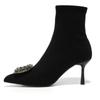 Женские ботильоны с кристаллами, замшевые, с острым носком, элегантные туфли на высоком каблуке, тренд 2025 года, зимние модные туфли-лодочки, дизайнерские Botas De Mujer