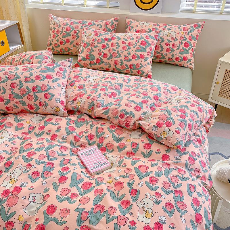 Комплект из четырех предметов из чистого хлопка, счет 60, утолщенное постельное белье из чистого хлопка, комплект из трех предметов, длинноволокнистый хлопок, небольшой свежий пододеяльник, простыня на подгонке.