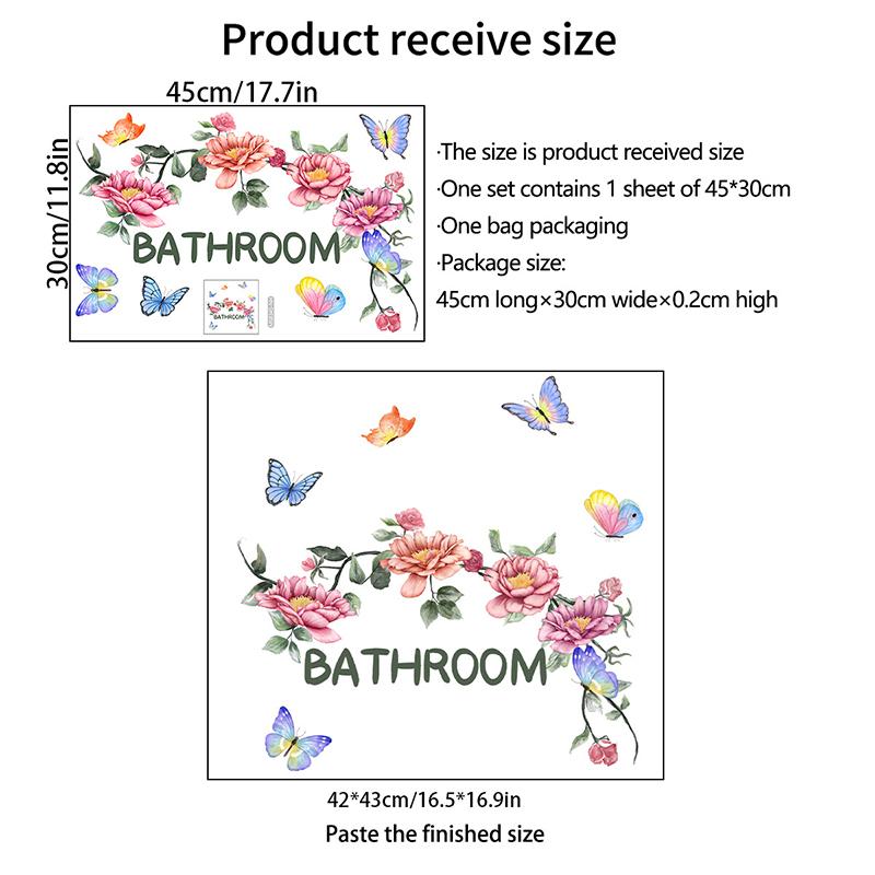 Beautiful Butterfly Flower Wall Stickers Toilet Bathroom Door Decoration Mural Home Decor Self-Adhesive Beautify Wallpaper