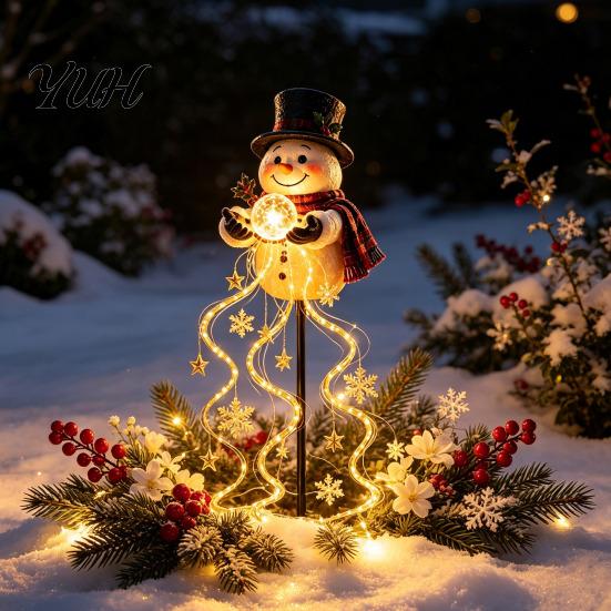 Decorative Patio Lights with Halo Effect Solar Snowman Water Fountain Garden Light, Glowing Yard Lamp Magic Powered Terrace Art Effect, Resin Outdoor