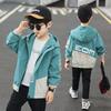 Boys Spring and Autumn Long-sleeved Hooded Rushing Jacket Middle and Large Children Colorblocking Design Sports Coat