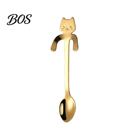 Smooth Cup Spoon 304 Stainless Steel Coffee Spoon, Hanging Cat for Mugs Tall Cups, Long with Hook Handle Tea Stirring Ideal Desserts & Ice Cream