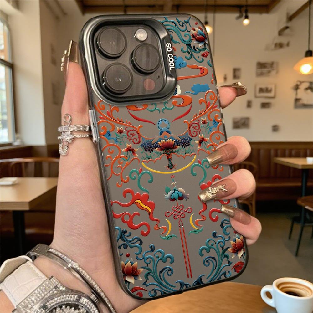 Ударопрочный чехол для iPhone 16 15 14 13 12 11 Pro Max/Mini с китайским узором и иероглифом Фу, устойчивый к царапинам, премиальная жесткая крышка