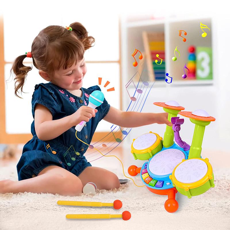 Детская барабанная установка для малышей 1-3 лет, музыкальные развивающие инструменты для малышей, игрушки для маленьких девочек, микрофон, обучающие мероприятия, подарки