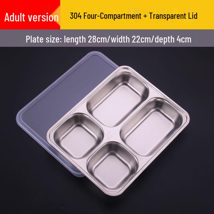 304 Stainless Steel Drop-Proof Square Dinner Plate for Kids with Four Compartments