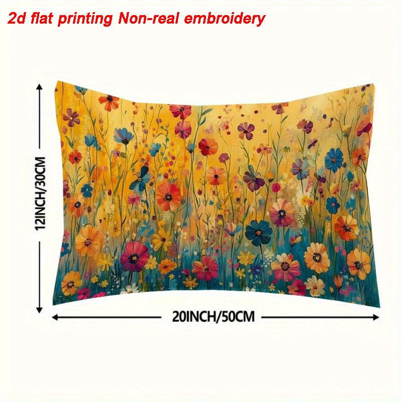 1pcs Long Decorative Throw Plush Cushion Cover with Zipper Double-sided Printed Painted Floral Accent for Home Decor
