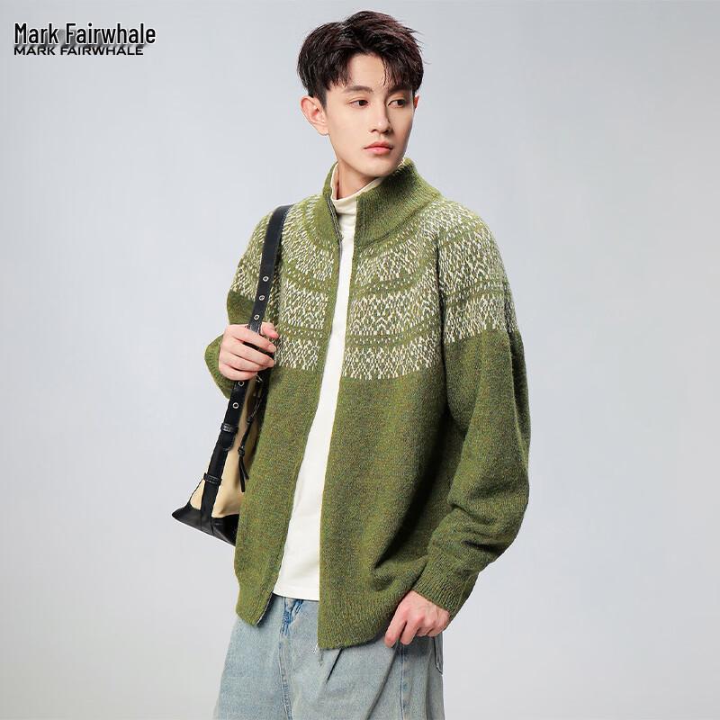 MARK FAIRWHALE Men's Color Block Full-Zip Stand Collar Sweater